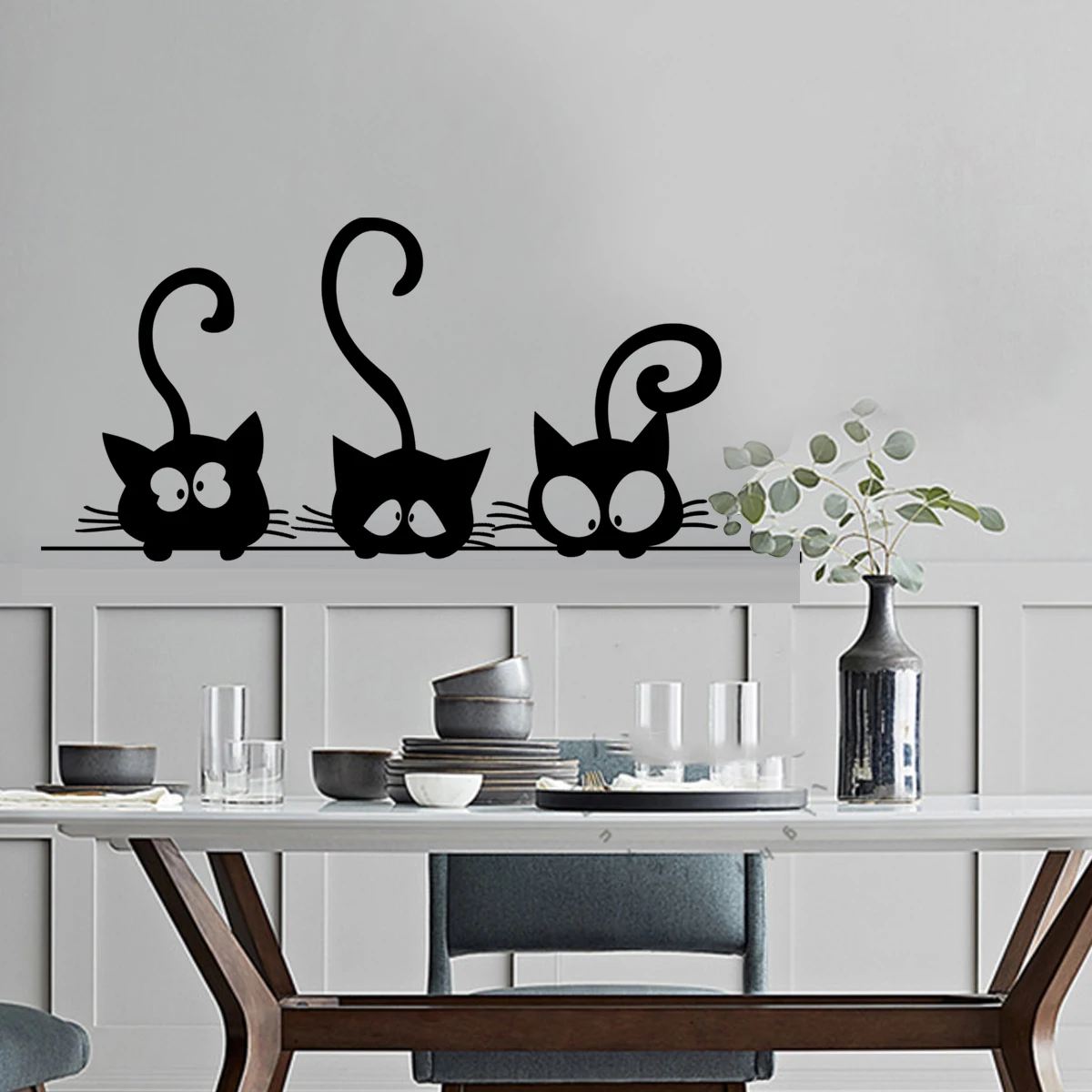 3 Funny Cats Wall Stickers For Living Room and Bedroom Home Decoration with Funny Eyes