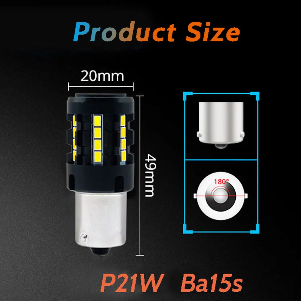 2Pcs 23W 1156 7506 BA15S P21W LED Bulb Super Bright 2500LM CANBUS No Error for Car Backup Turn Signal Light Anti Hyper Flash