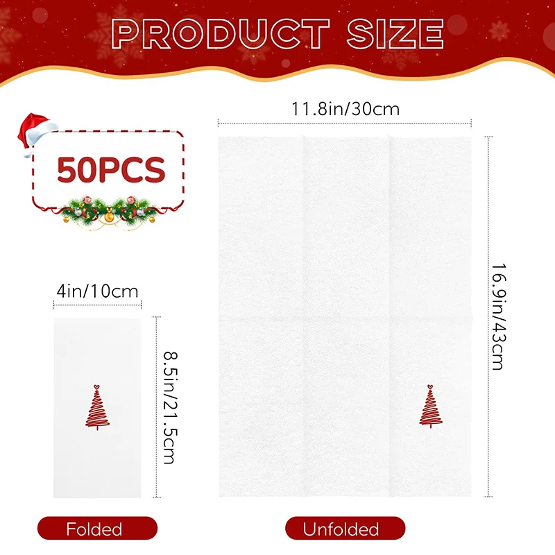 25/50Pcs Printed Paper Napkins Prefolded Linen-Feel Dinner Napkins, Disposable Napkins for Home Christmas Party Bar