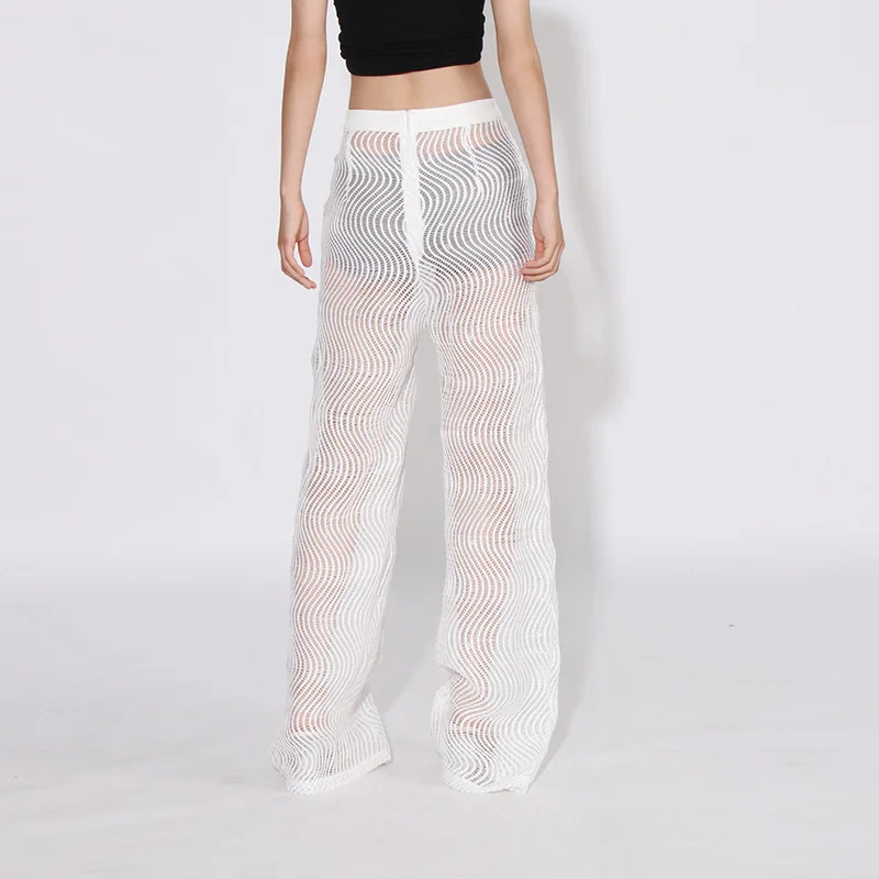 HKSH Women Chic Sexy Pants Straight High-end Niche Design Lace Sheer Mesh Draped Trend Fashion Bottoms New Spring Summer HK20670