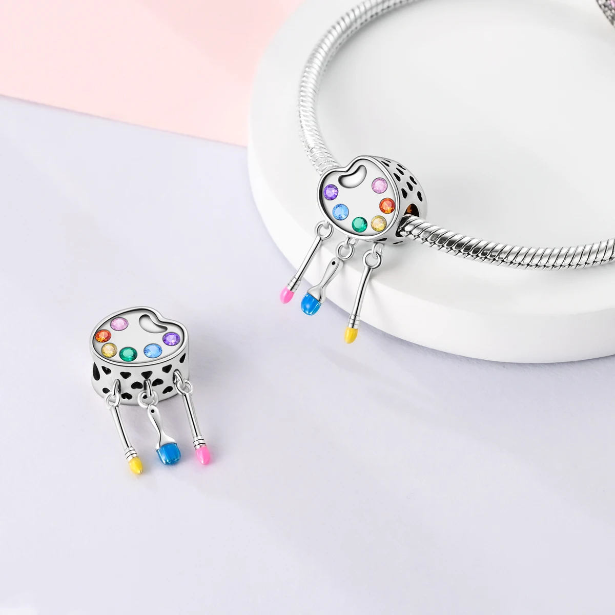 Silver Plated Charms Elephant Palette Sunflower Vintage Palm Beads Fit Original Bangle Bracelet Pendants Fine Jewelry Gift