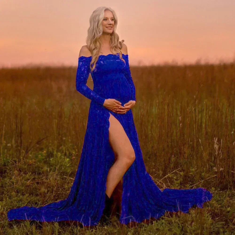 Vestido de maternidade off-a-ombro, saia longa para mulher grávida, vestido de natal, adereços fotografia