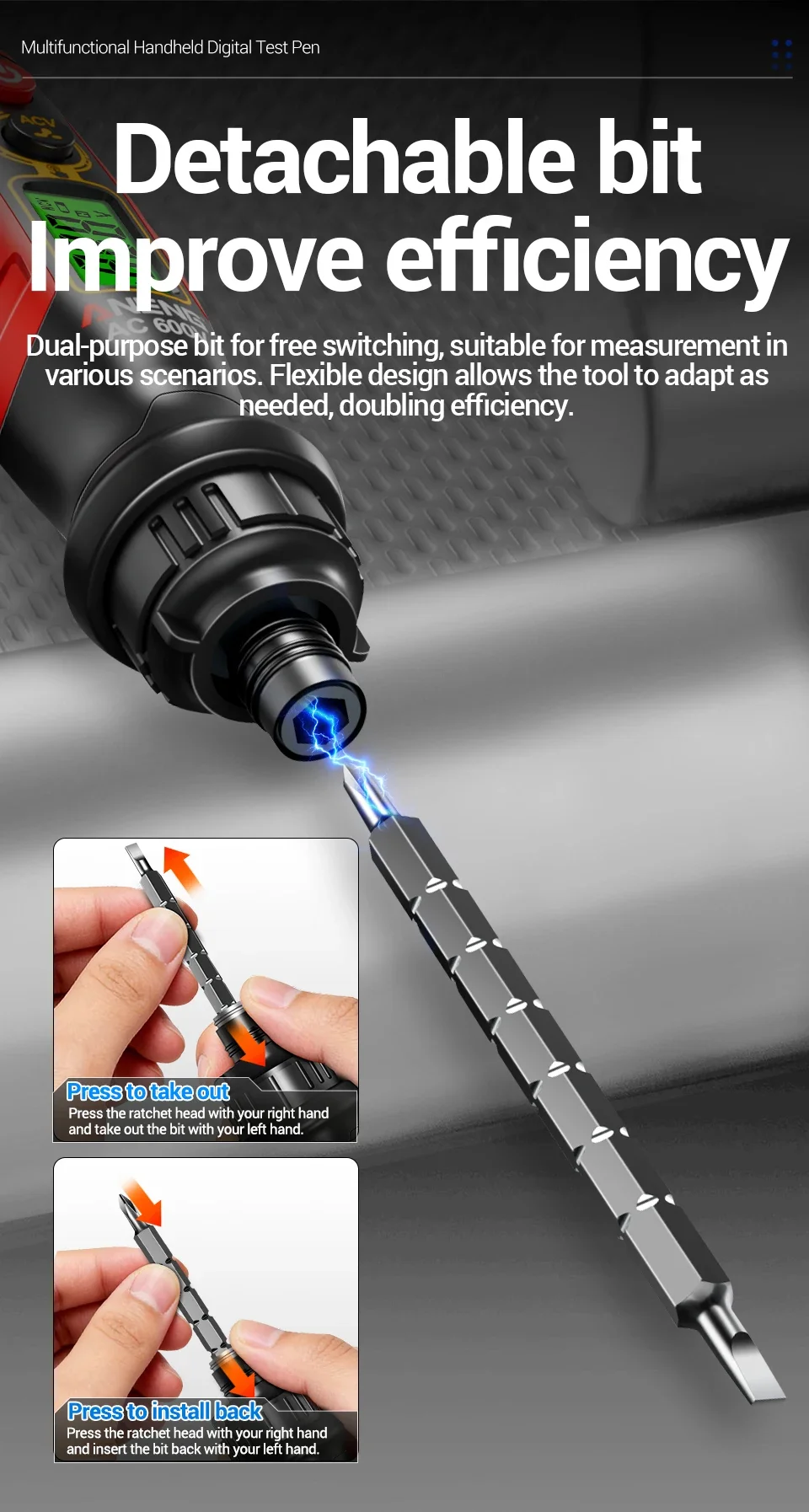 ANENG B22 Berührungsloser Spannungsdetektor-Stift, wiederaufladbarer AC-Spannungstester 30~1000V, intelligenter Unterbrechungspunkt-Finder, elektrische Anzeige – Detail 8