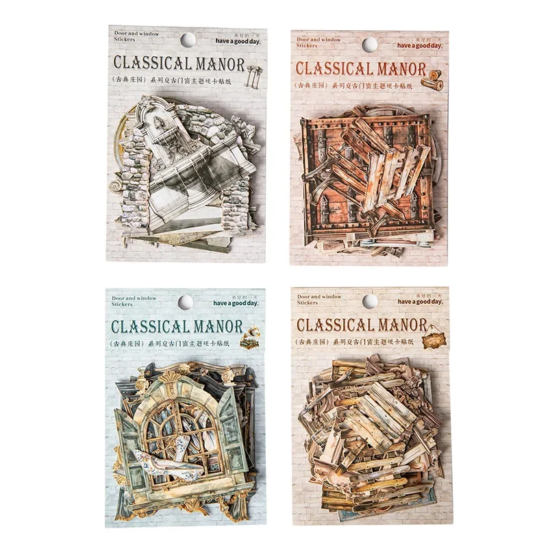 Антикварные аппликации 20, полые твердые наклейки на открытки в стиле ретро с окнами и двери. Винтажная тематическая упаковка из серии Classic Manor.