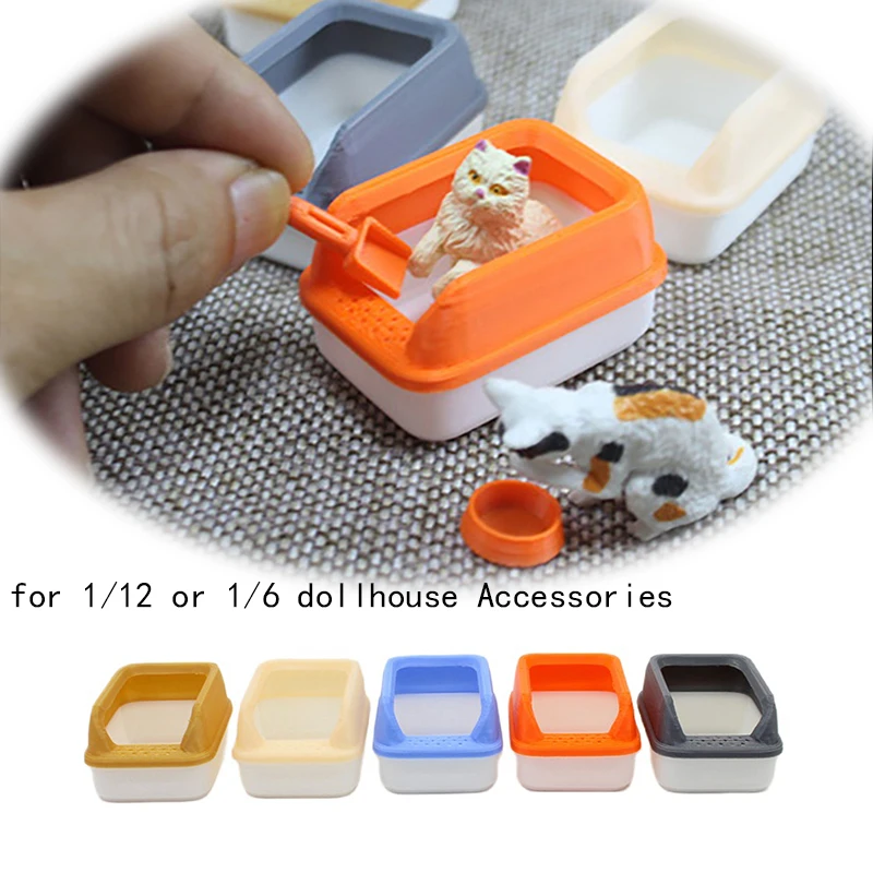 3Pcs/set Home Decoration 1:12 Dollhouse Miniature Cat Litter Box Model Mini Shovel Pet Supplies For Doll DIY Accessories Toy