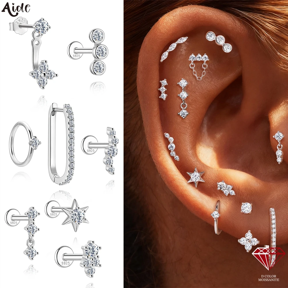 Aide 1Piece S925 Sterling Silver Moissanite Piercing Stud Earrings Constellation Star Zircon Multi-Style Studs & Hoops for Women