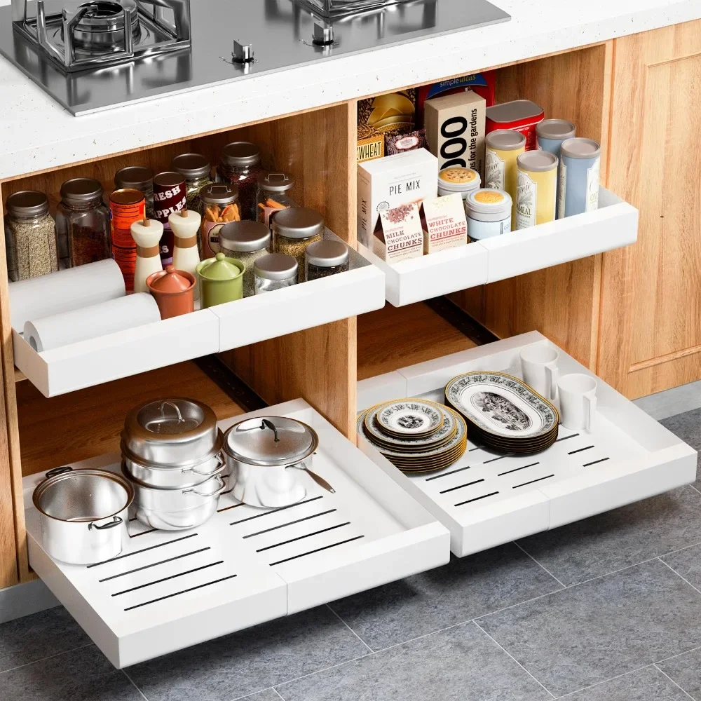 Adjustable Pull-Out Cabinet Storage Rack Slides Out Cabinets Drawers For Kitchen Use Non Punching Pull Out Slide Storage Racks