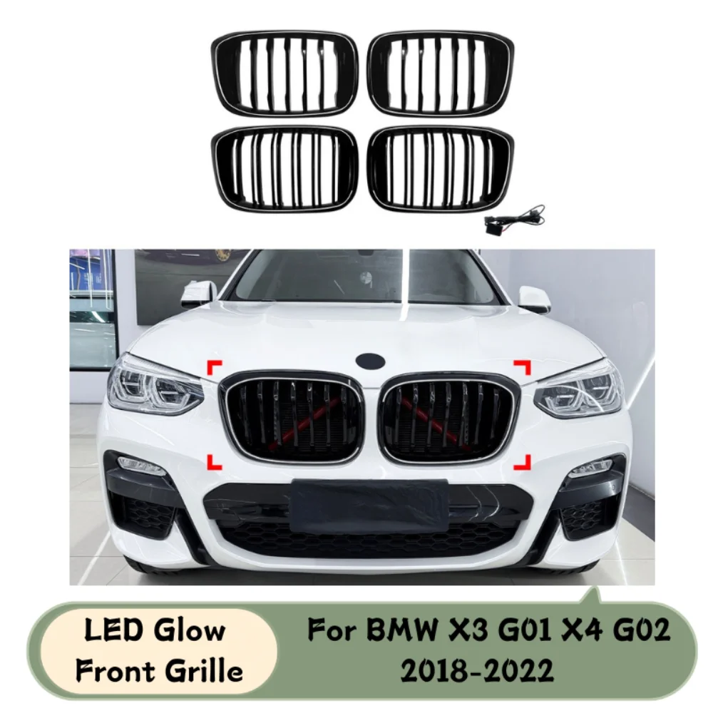 LED Light Up Front Grille for BMW X3 G01 X4 G02 2018-2021 Pre LCI Glowing Kidney Grill M Style Car Exterior Accessories