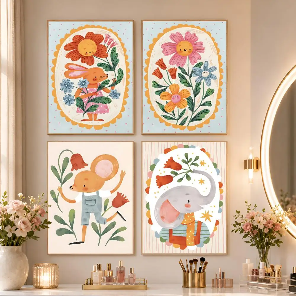 Floral Alphabet Education Kid Poster Matte Self-Adhesive Wall Art Print Living Room Bedroom Home Wall Decor