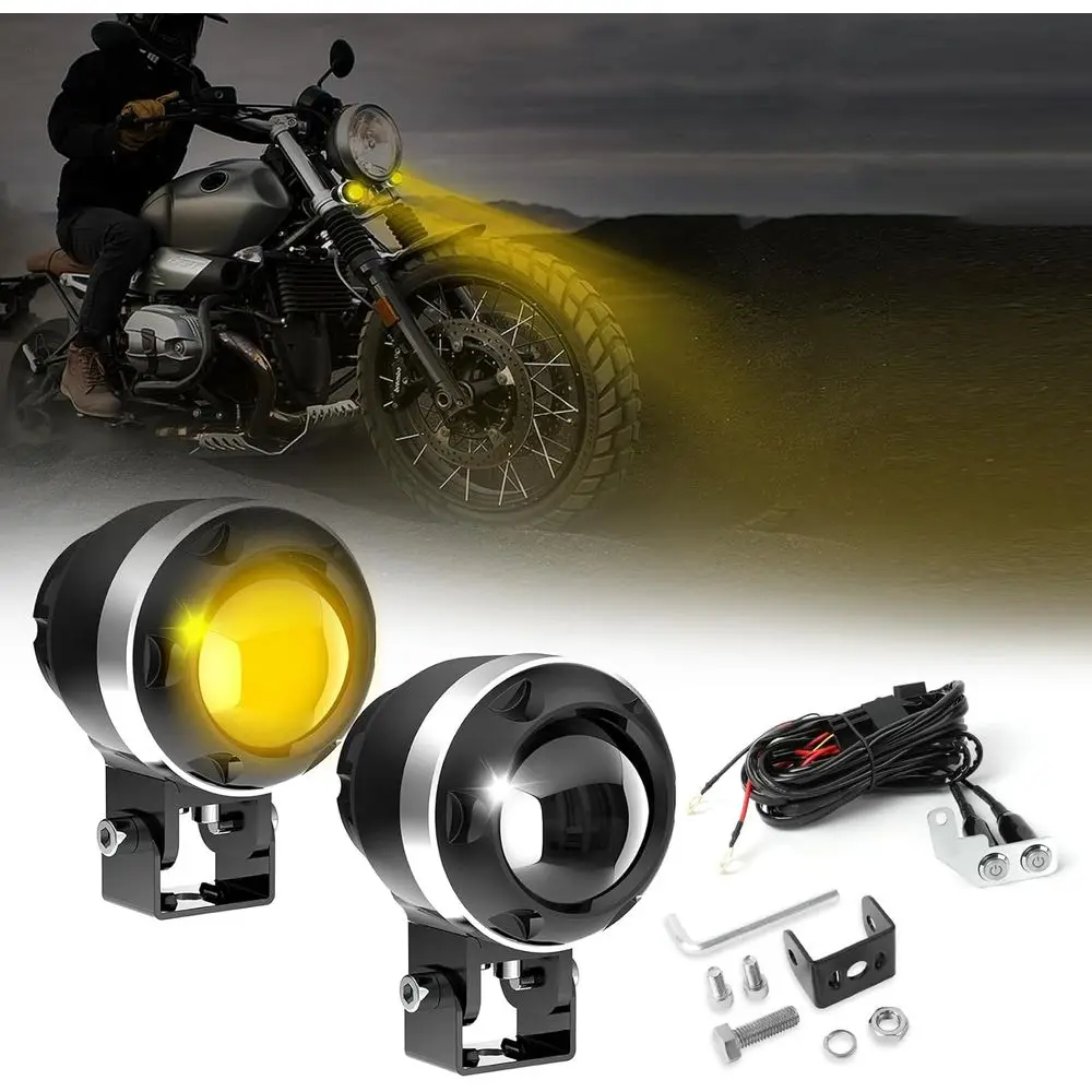 

Z-Beam LED Motorcycle Headlight, Round Auxiliary Lights for Cruisers, Choppers, Bobbers, White/Yellow Fog Lights for Adventure B