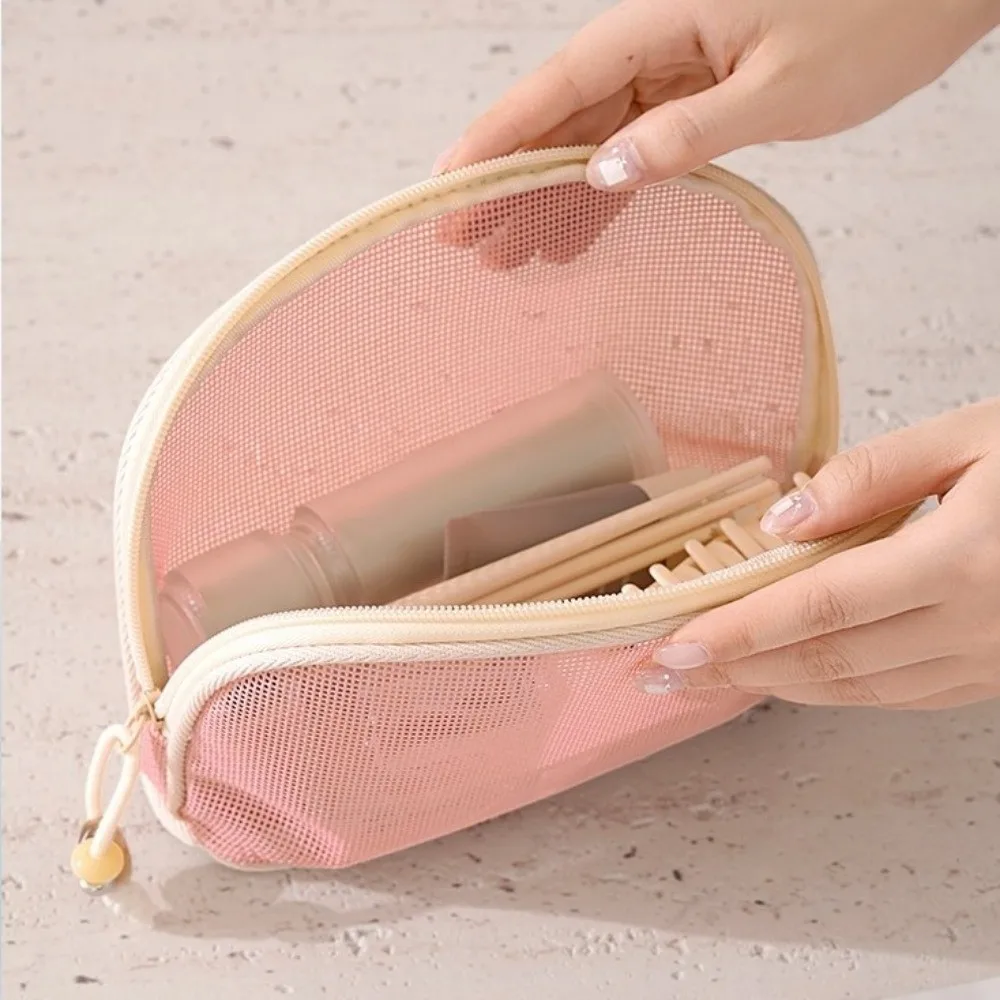 Breathable Mesh Makeup Bag Large Capacity Hand-Held Lipstick Bag Lightweight Transparent Cosmetic Storage Bag Toiletries Storage