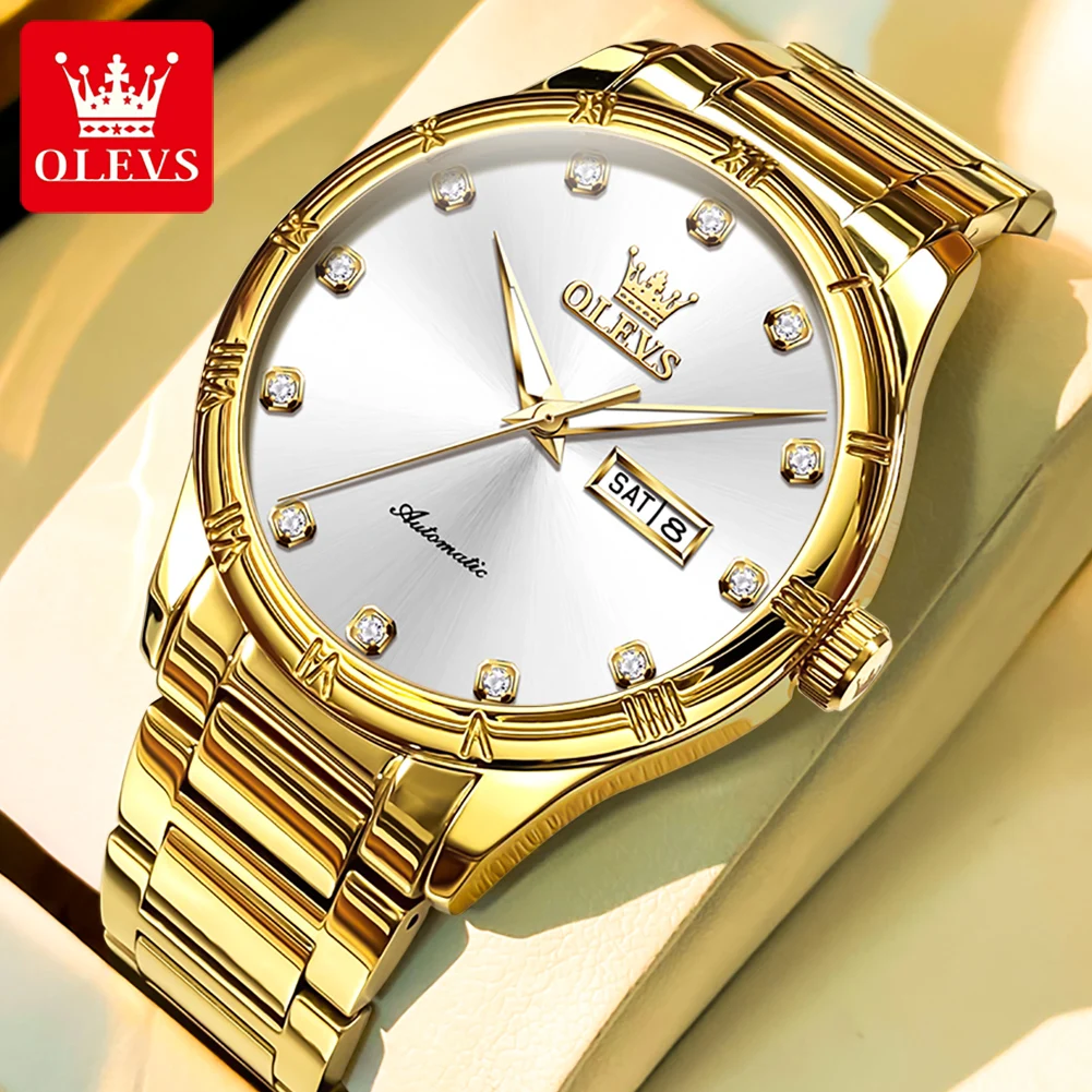 OLEVS Men Watches 2024 New Luxury Automatic Mechancial Wrist Watch for Men Fashion Simple Luminous Waterproof Diamond Man Watch