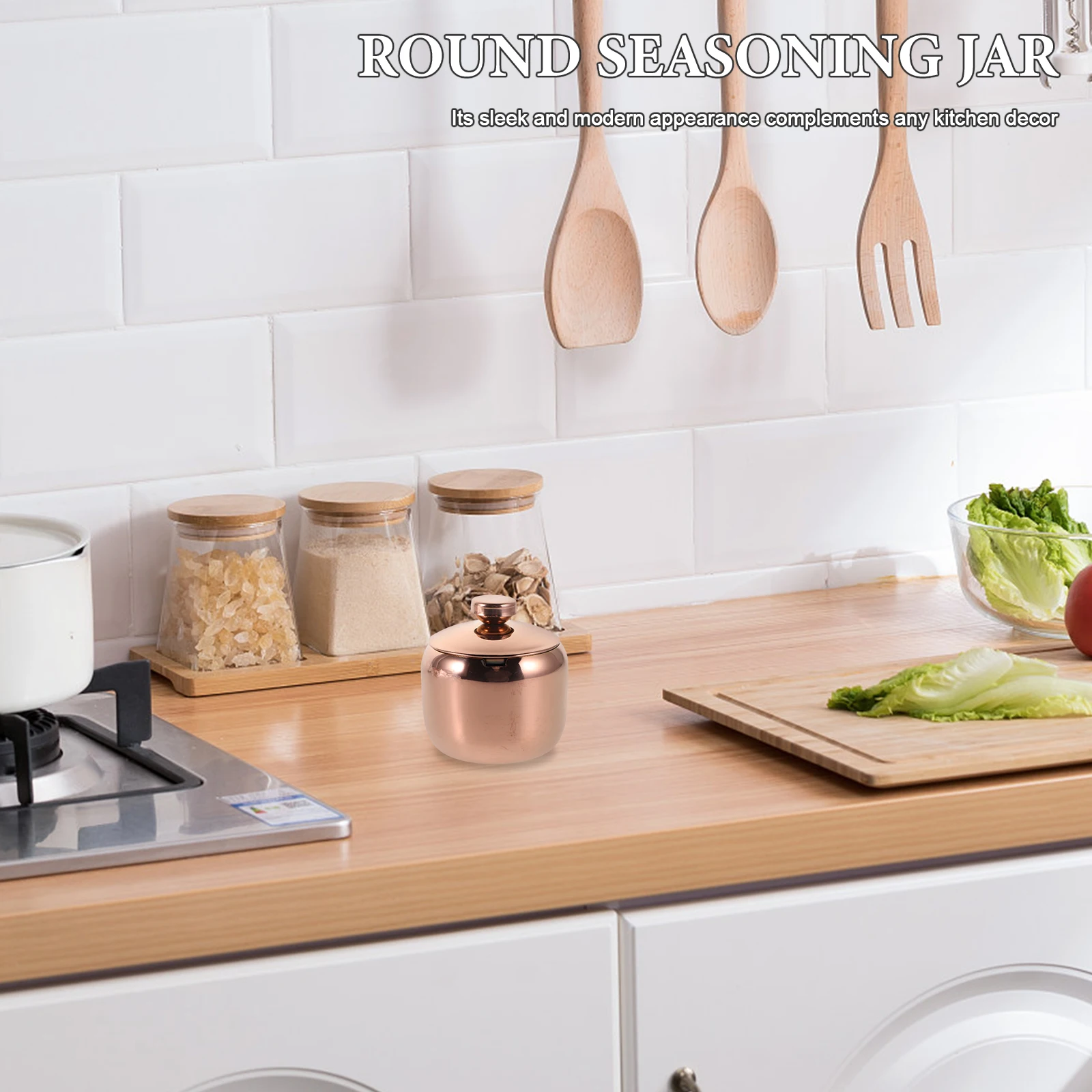 

Stainless Steel Seasoning Jar Cute Container Black Pepper Rose Gold Condiment Storage