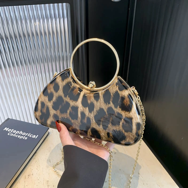 Leopard Hasp Ladies Top-Handle Bags 2024 Hot Sale Light Luxury Fashion Chains Design Shoulder Bags for Women Dinner Bags