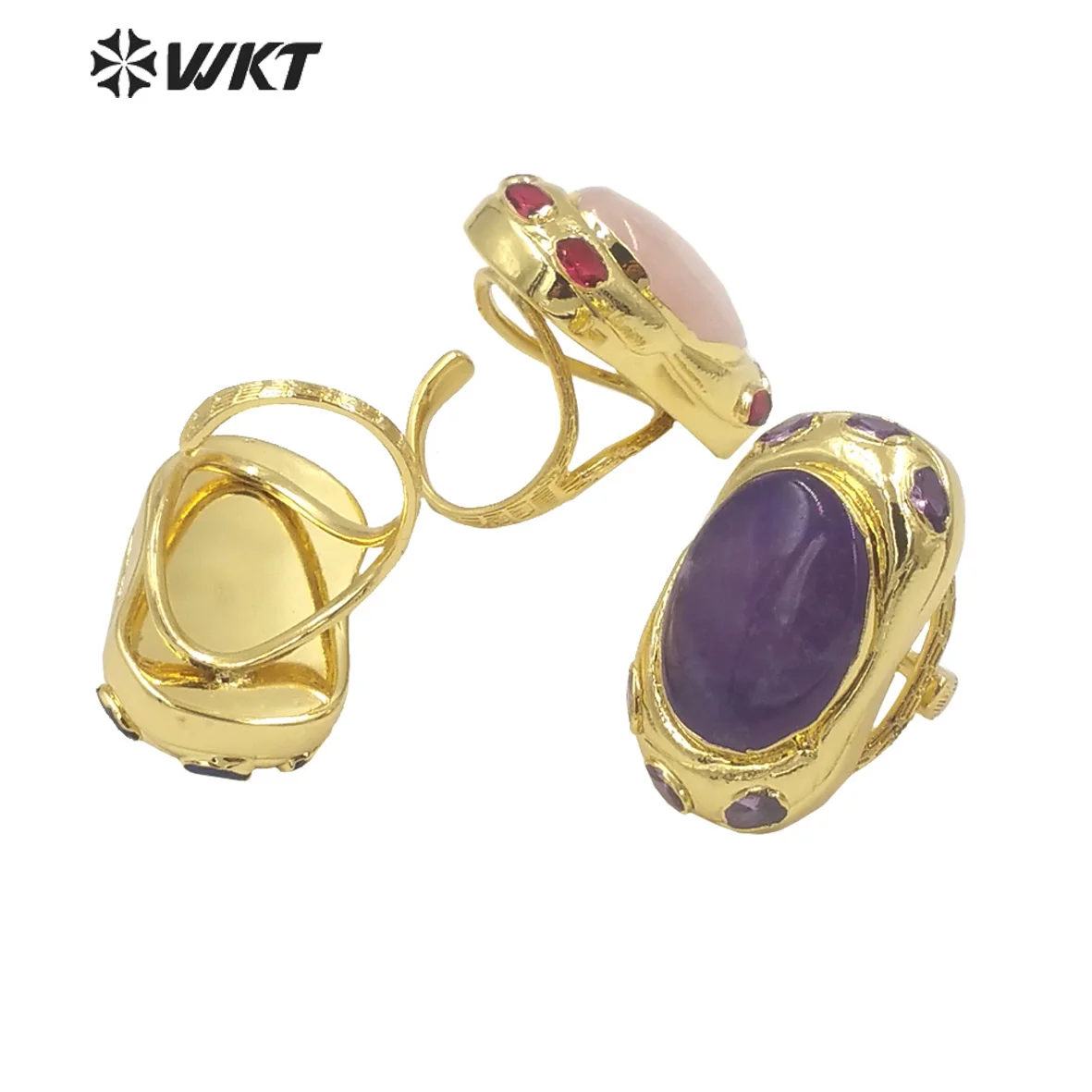 WT-R501 جميلة الأحجار الكريمة الملونة حجر السج الأسود وحجر الجمشت مع مكعب الزركون معبد خواتم لائق للنساء #4