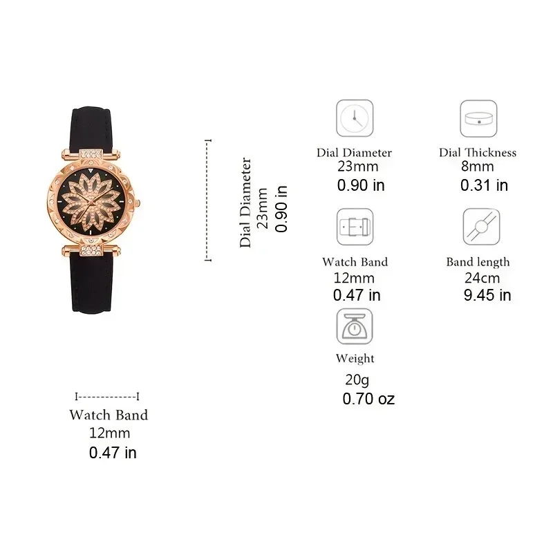 5PCS Set Rose Gold Luxury Watch Women Ring Necklace Earring Rhinestone Fashion Wristwatch Casual Ladies Bracelet( No Box)