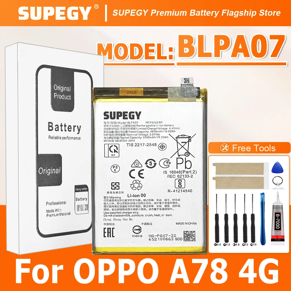 2025 Years SUPEGY 100% New BLPA07  Battery For OPPO A78 4G  5000mAh Batteries+Free Tools