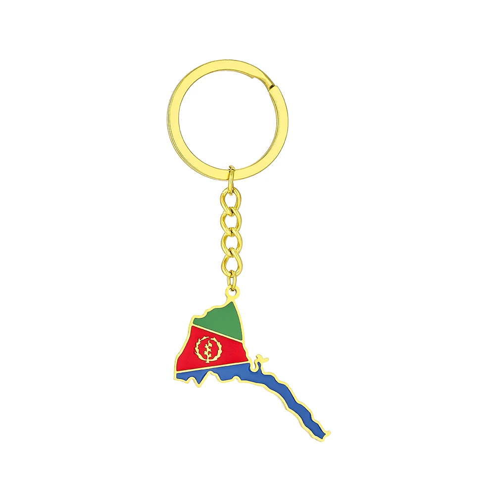 African State of Eritrea Map Flag Key Chain Stainless Steel Men Women Maps Keyring Jewelry Gift