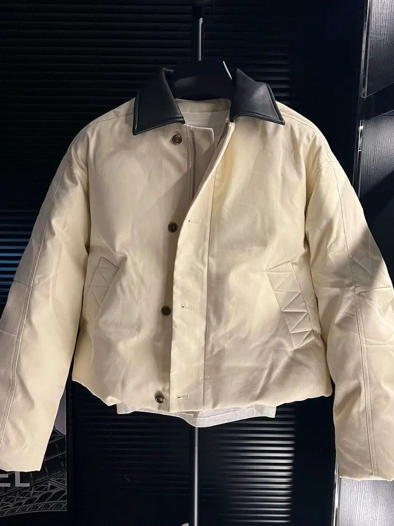 

Warmth And Sle Men's Cotton Jaet with Leather Collar Heavyweight Windproof Winter Outerwear Trendy Pilot's Coat Youth Fas...