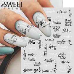 Letras pretas ABC Palavra Adesivo, Unhas Art Decorações, 3D Design Sliders, Decalques Rosto Abstrato, Folha Manicure Acessórios, SWJO