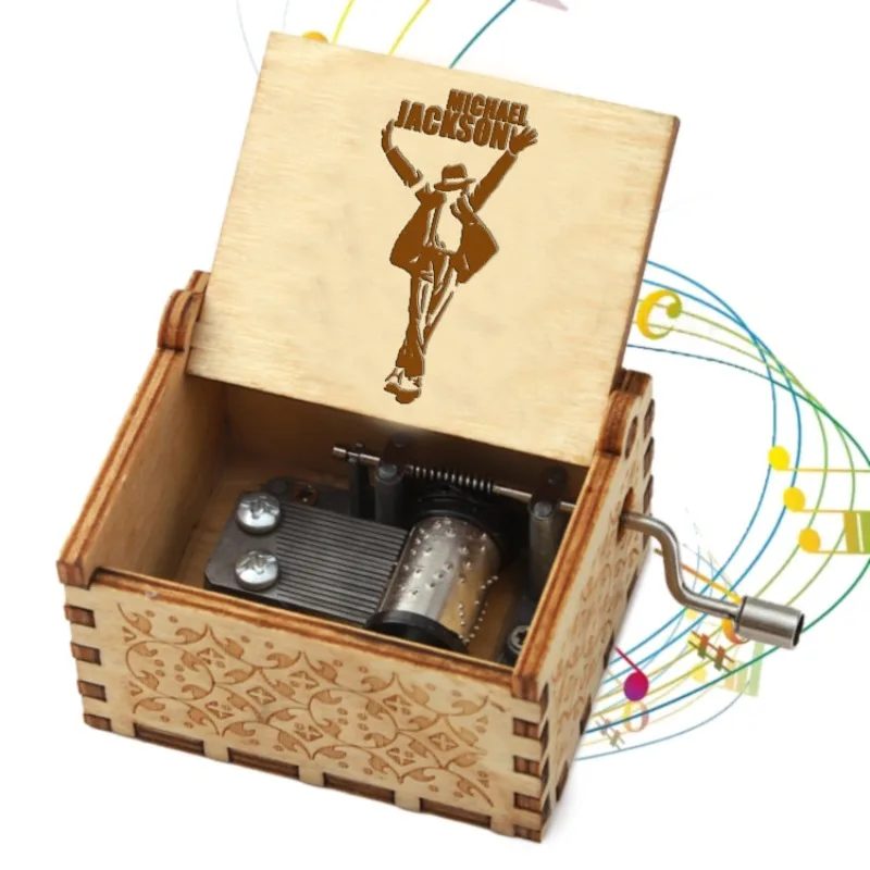 New Music Idol Michael Jackson Series Wooden Hand Cranked Music Box Pop Rock Singer Creativity Printing Pattern Music Box Gift - view 5