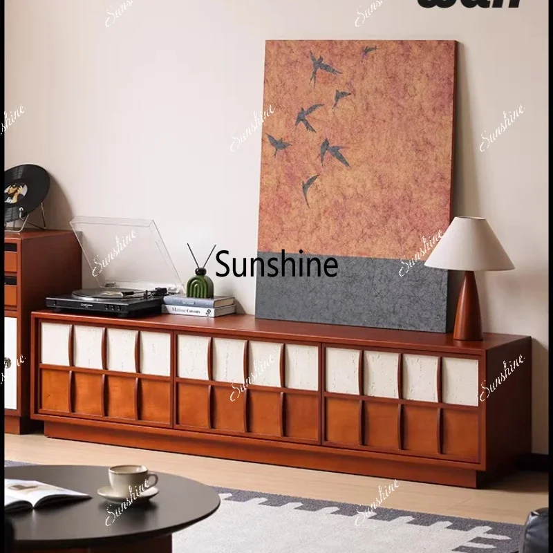 Medieval solid wood TV cabinet, living room floor storage cabinet contrasting colors, combined cabinetX