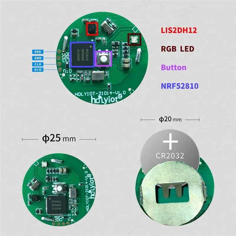 SCLS 1Pcs NRF52810 Beacon Tag with Accelerometer Sensor BLE5.0 Bluetooth Low Power Consumption Module Ibeacon,Green+White