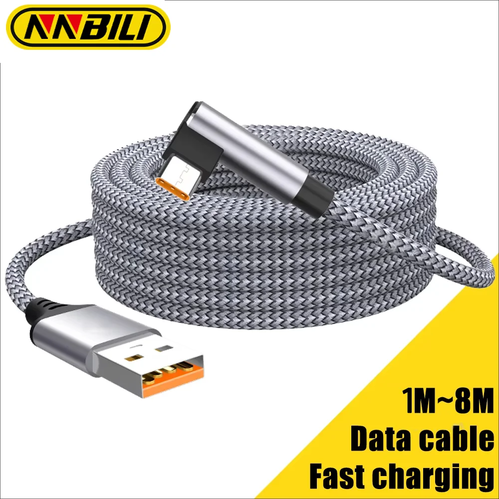 NNBILI 6A USB C Elbow Type C 120W Fast Charge Cable 3m 5m Phone Extend Charging Cable for Samsung Huawei Xiaomi Oppo Vivo VR