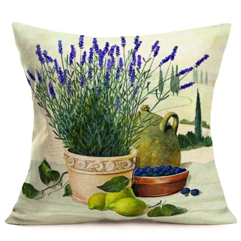 Flowerpot Lavender Print Double-sided Printed pillow cover Short plush Suitable living rooms bedrooms sofas throw cushion cover