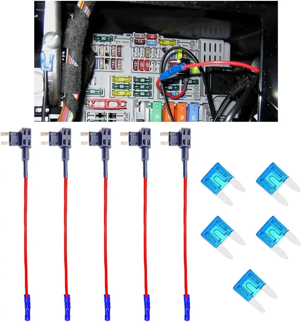 

5PCS 12V Car Add--Circuit Fuse, Automotive Fuse Adapter, ATM ATO Blade Fuse Holder, Fuse Set with 4 x 15A Inserts, Car Add--Ci