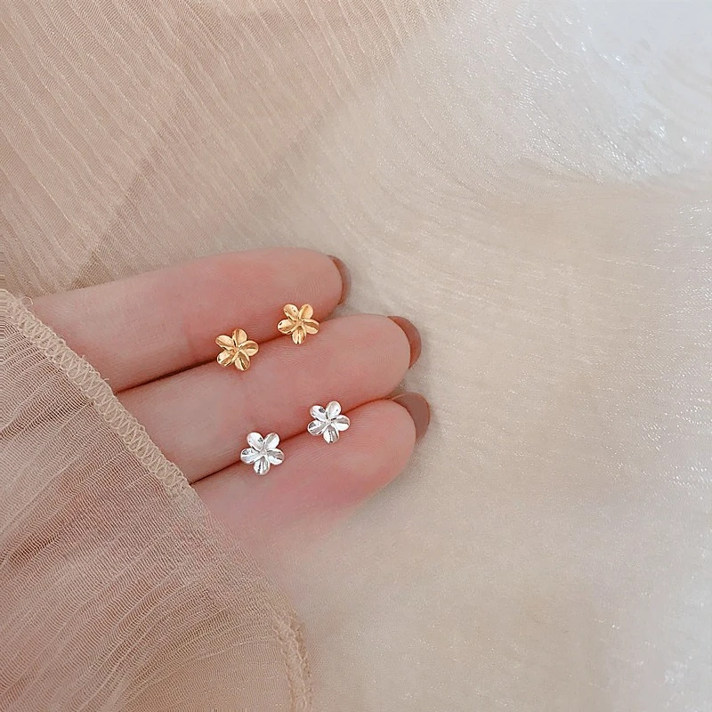 Mini bonito 925 prata esterlina cor flor forma brincos de ouro para mulheres meninas designer coreano piercing jóias acessórios