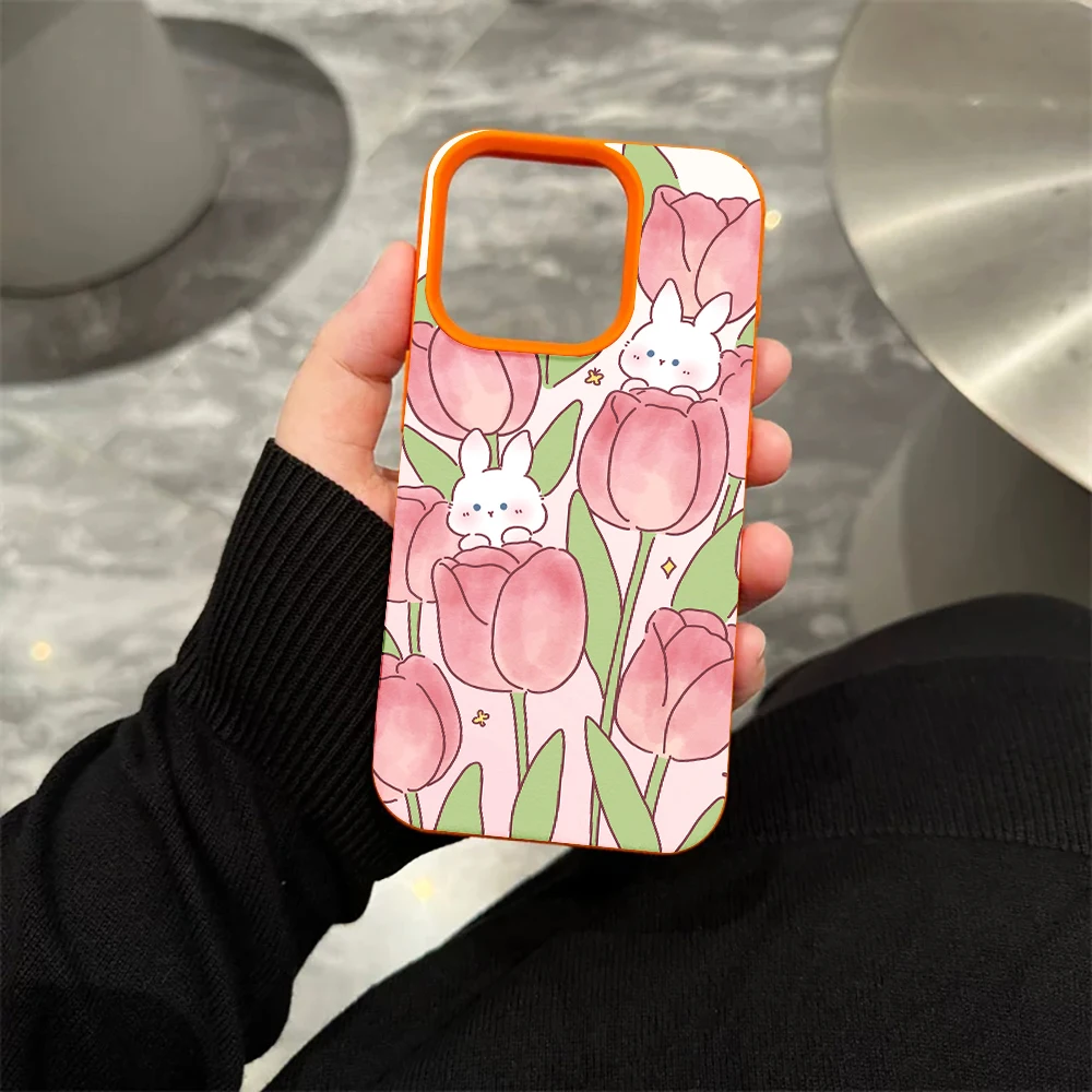 Rosa Tulpe Weißer Hase Handyhülle für iPhone 17 16 15 14 13 12 Pro Max 16 15 14 Plus 17 16 15 14 Pro 17Air Silikon Matte Hülle – Detail 6