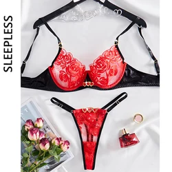 Lencería Sexy de verano para mujer, ropa interior transparente de malla, conjunto de sujetador bordado de hadas, ropa interior delicada y elegante, hermosos kits íntimos