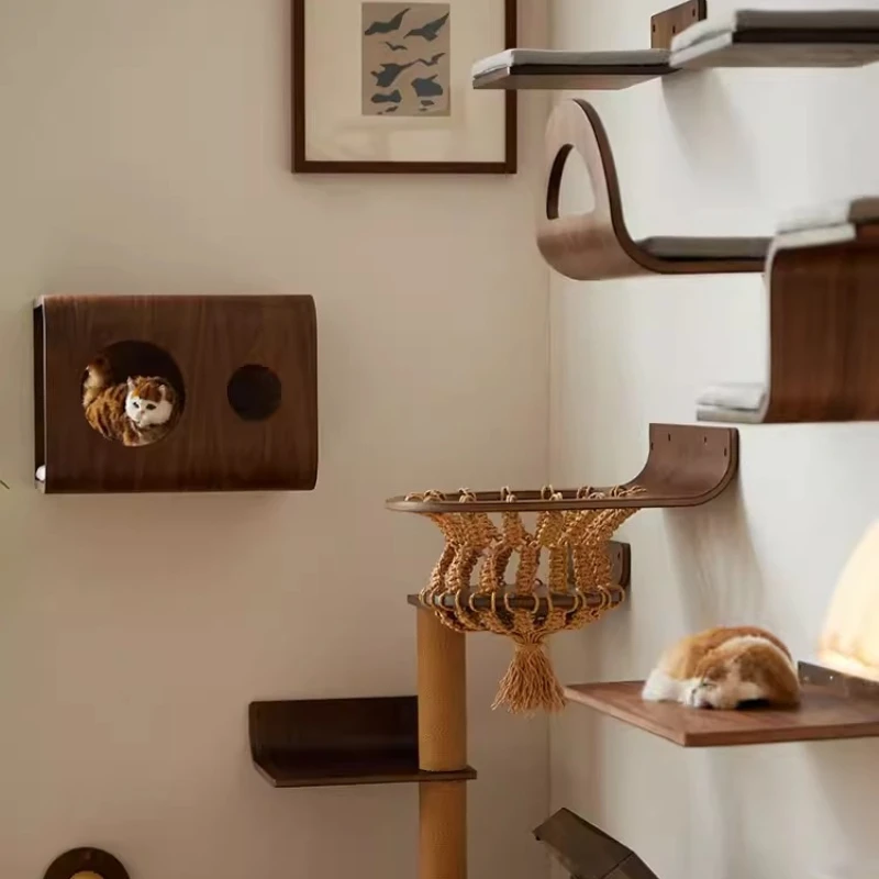 Wall Mounted Space Capsule Pet Bed Wooden Cat Hammock Space-Saving Floating Cat Shelf DIY Modular Cats Climbing Wall Furniture