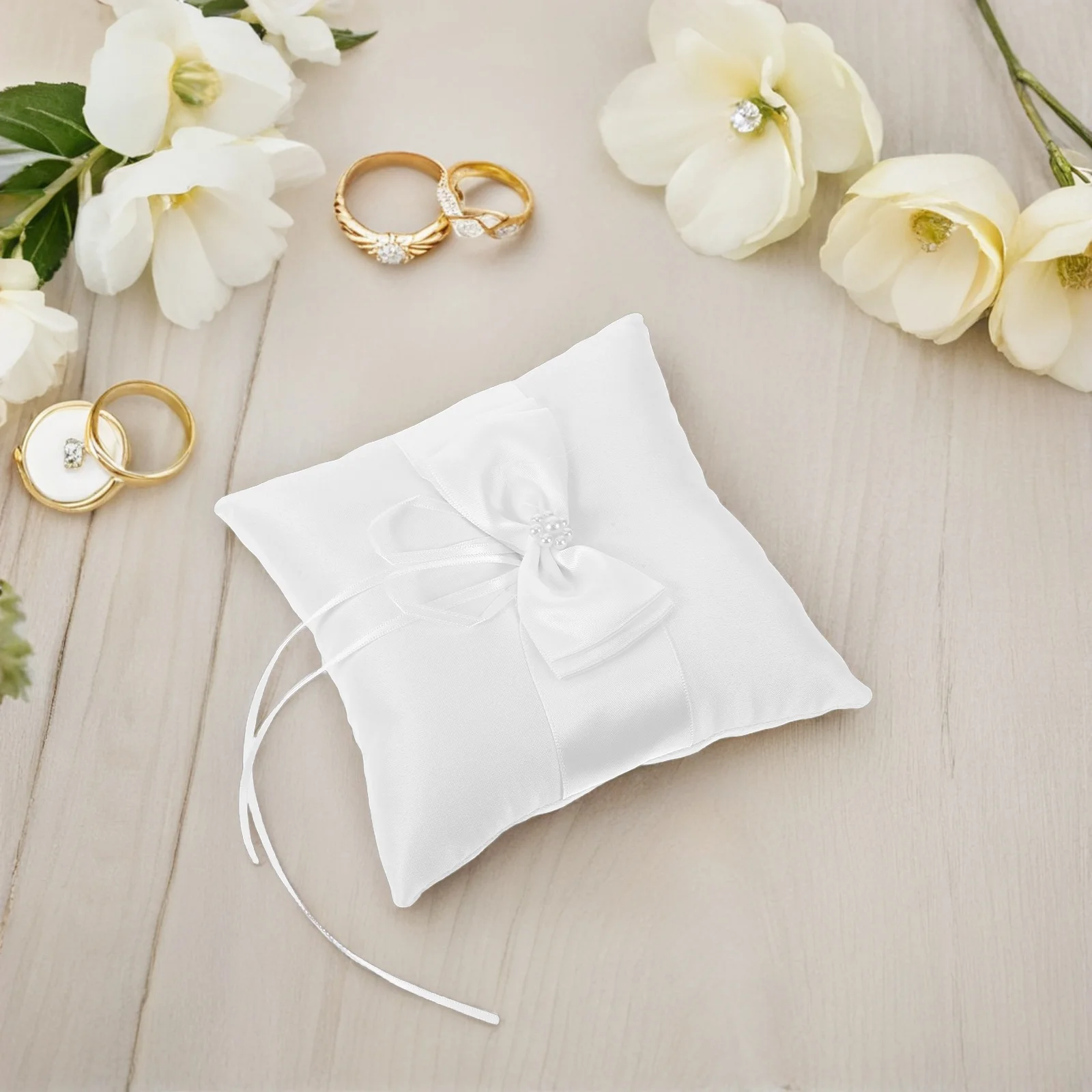 

Элегантная европейская подушка для обручального кольца с двойным цветочным узлом, украшенная бисером, свадебные кольца, подушка для церемонии использования