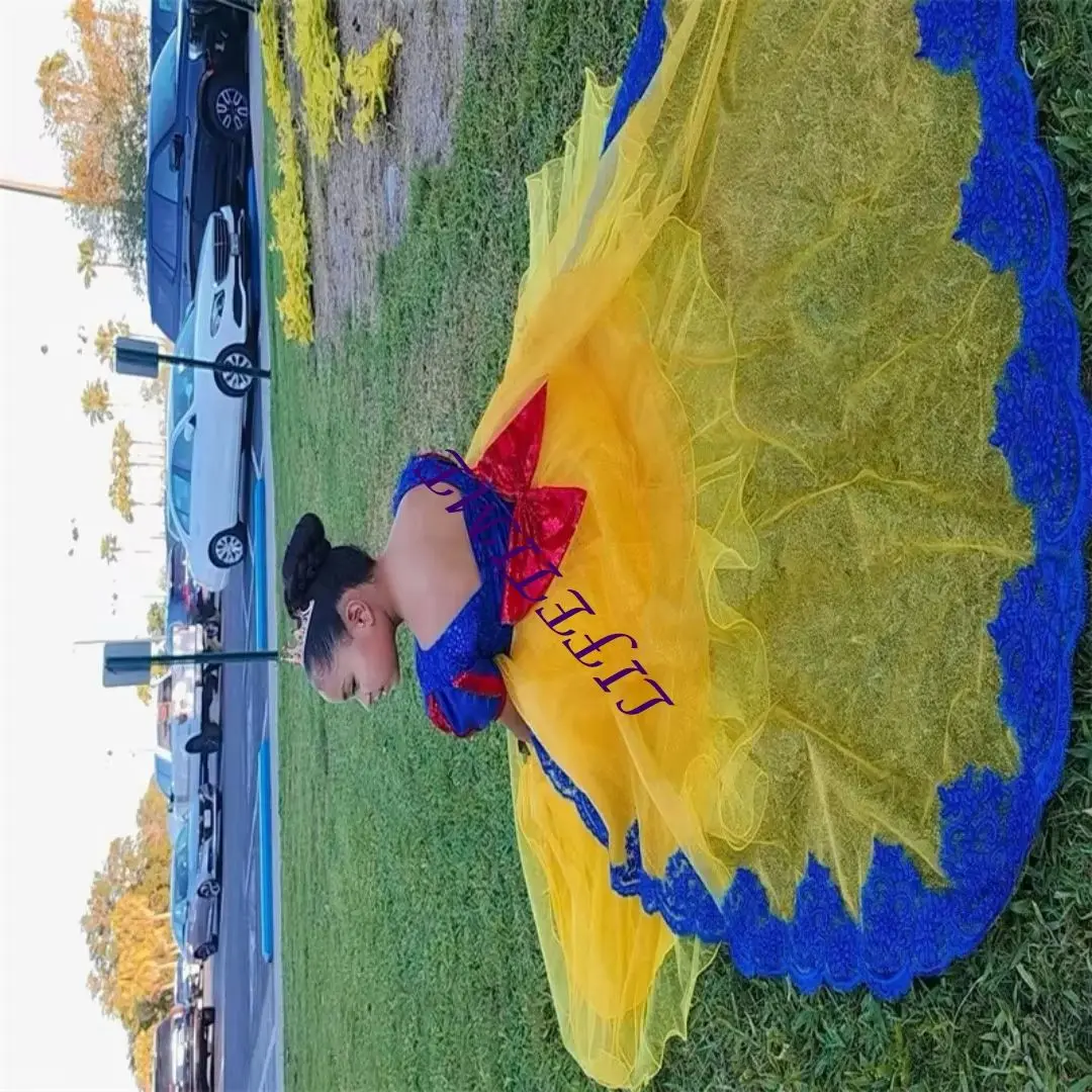 فساتين الأميرة زهرة فتاة لحفلات الزفاف مع القوس طفلة عيد ميلاد رداء حفلات الدانتيل يزين فساتين التواصل الأول حسب الطلب #1