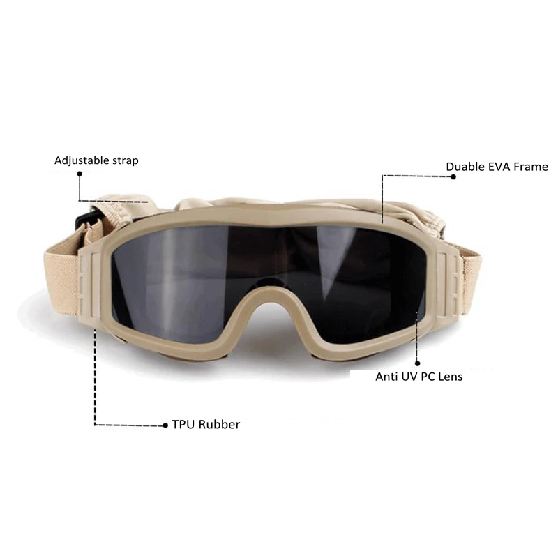 Men's Outdoor Bicycle Mountaineering Glasses Sunglasses Military Hunting Tactical Glasses Military Air Gun Shooting 3 Lenses