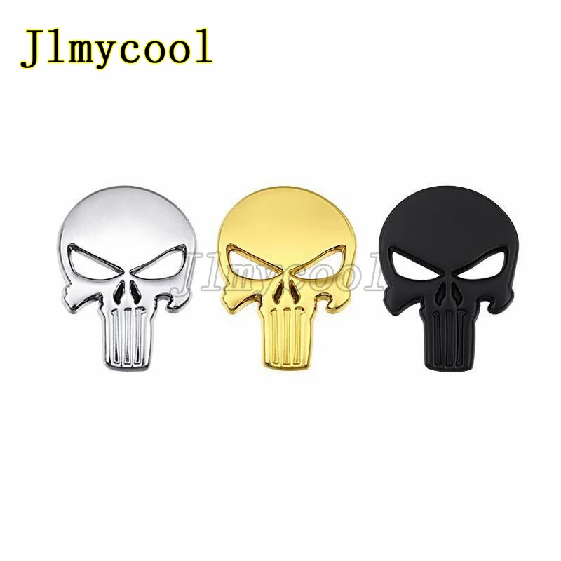 3D Metal Punisher Skull Skeleton Head Emblem Logo Sticker Modified Scratch Fuel Tank Sticker Decoration Car Accessories