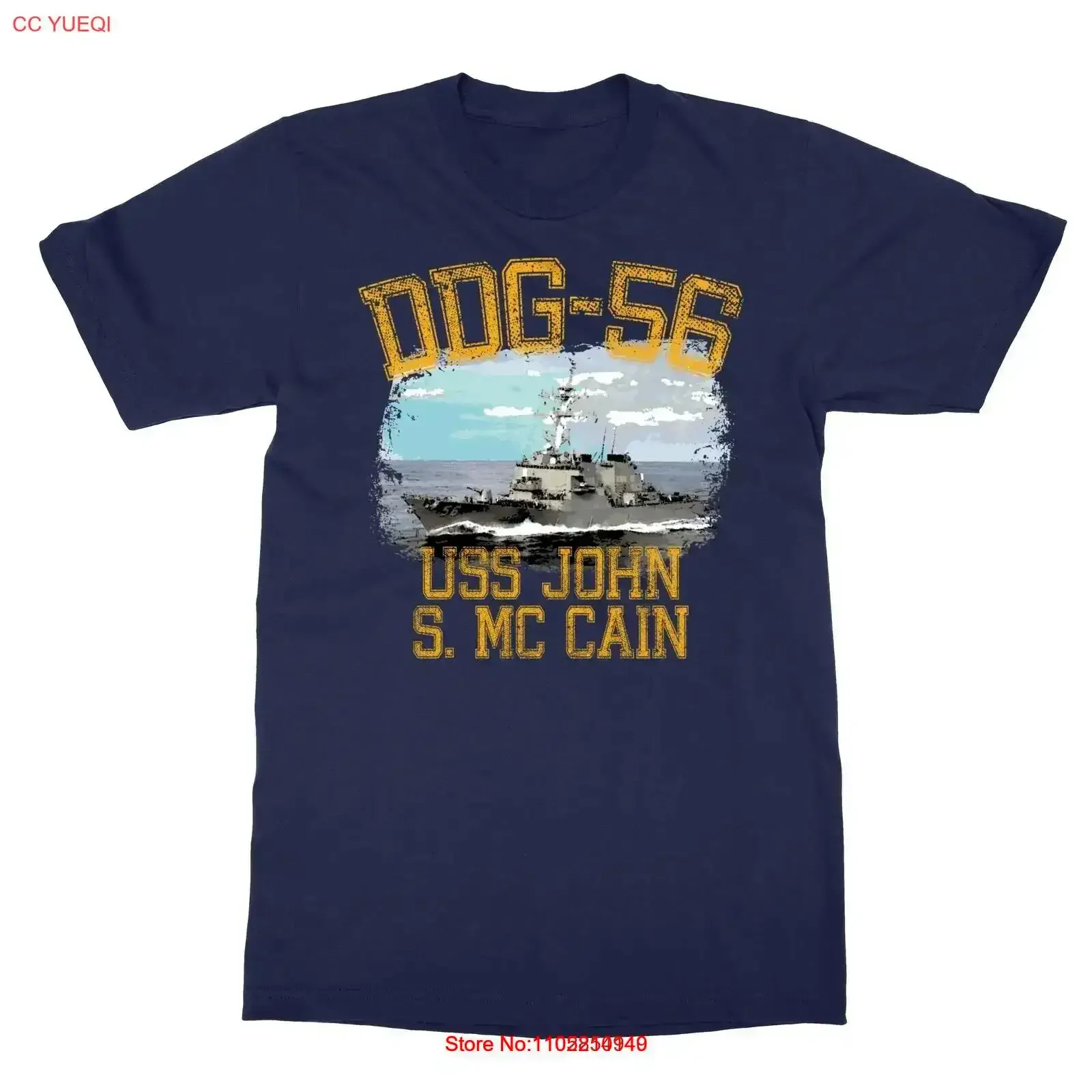 تي شيرت رجالي DDG 56 USS John S McCain عتيق مغسول برسومات غير رسمية للجنسين ممتد قليلاً أنيق مريح