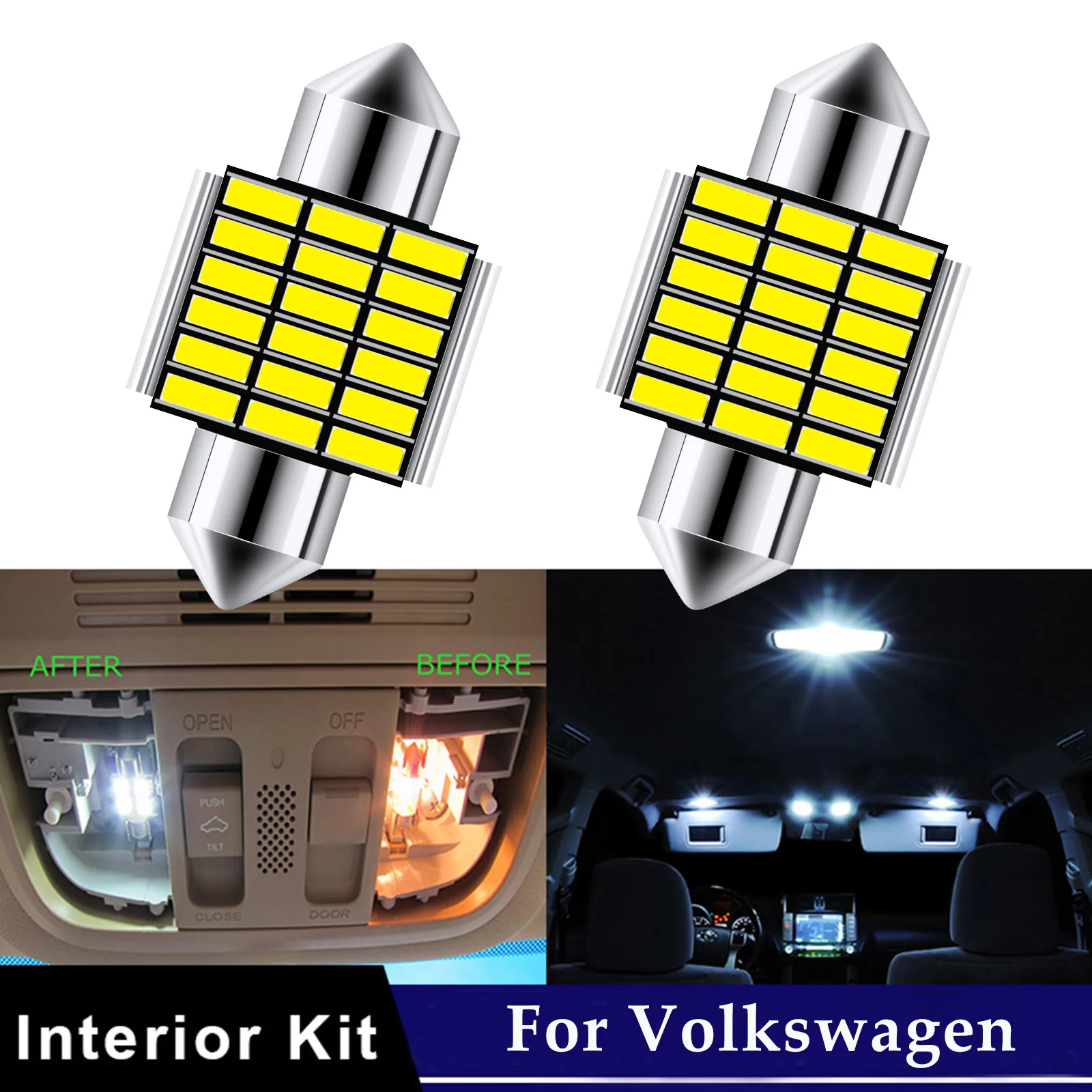 Car White LED Interior Reading Dome Light For VW Polo Golf 8 5 6 7 Passat B5 B6 Tiguan Jetta Touran Cabin Map Bulb 31mm Festoon