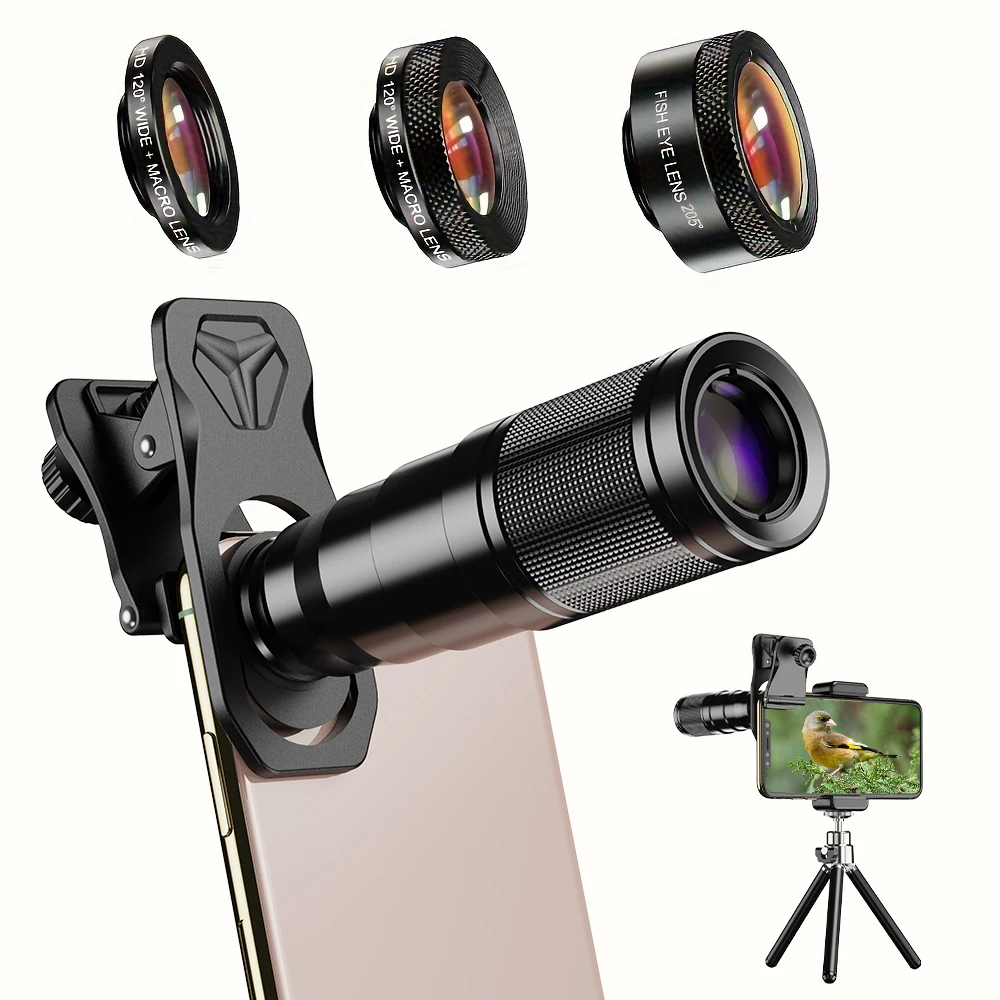 APEXEL Phone Camera Lens Kit 4 in 1 Telephoto Zoom 22X Lens Telescope Monocular Wide Macro Fisheye Lens Tripod For Smart Phones
