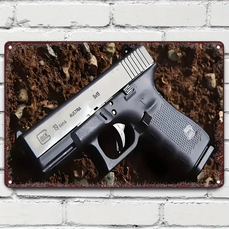 Placa de Metal Vintage Glock 9mm True Man's Toys, Impressão 2D, Pôster Durável de Ferro para Decoração de Parede em Casa, Escritório, Bar, Quarto
