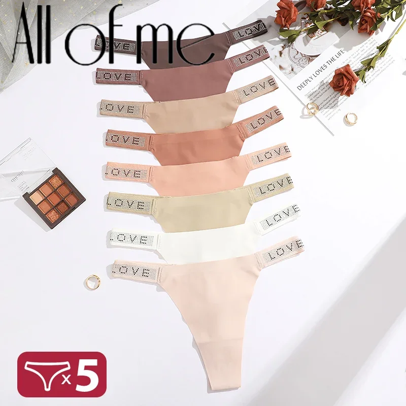 5 Teile/satz Nahtlose Panty Niedrige Taille Sexy Höschen Frauen Thongs Strass Brief Diamanten G-string Sport Tanga Slip T-zurück