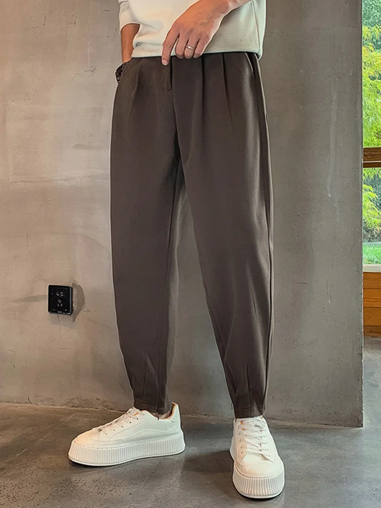 Men's Thick Woolen Casual Pants Loose Fit Winter Autumn Fashion Brand Tapered Zipper Harlan Cuffed Loose Draping Style