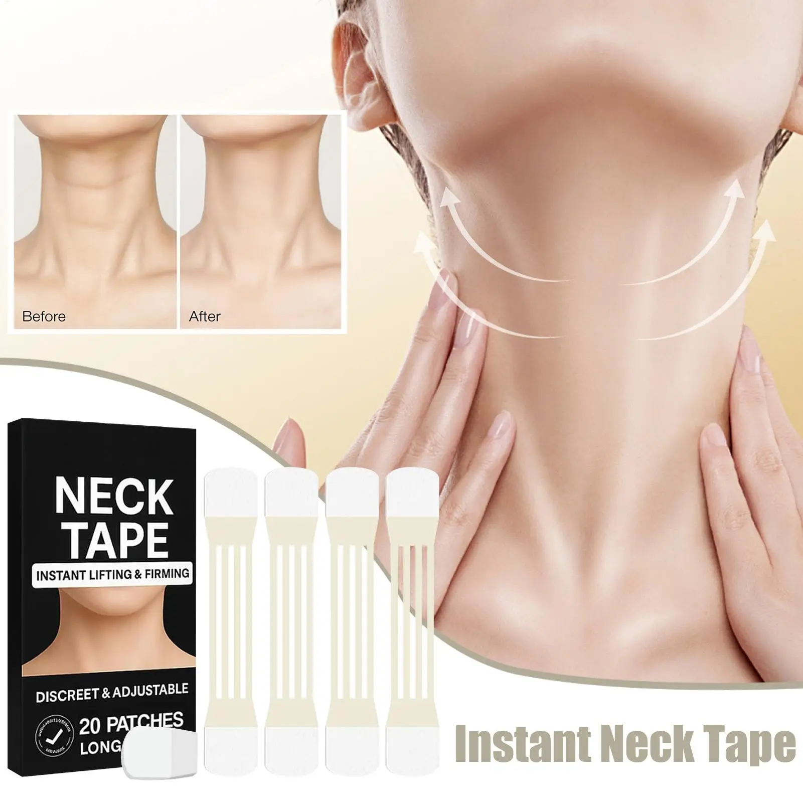 

20pcs Fading Neck Wrinkle Patches with 4x Elastic Bands Neck Instant Lifting Firming Tape Pulling Loose Skin Improve Fine Lines