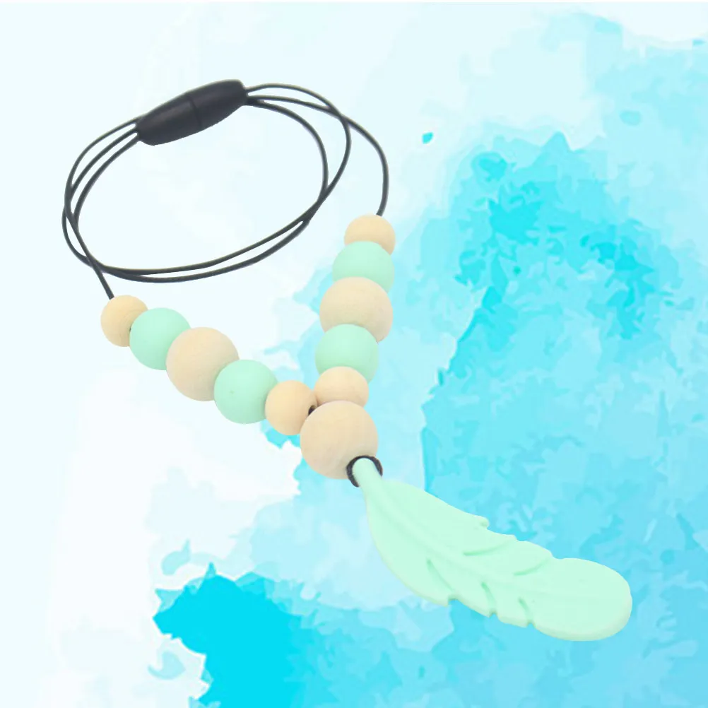Nursing Pendant Silicone Baby Teether Chew Necklace Green Textured Surface Safe for Teething Relief Teething Necklace