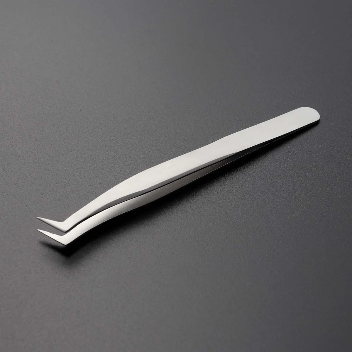 Eyelash Tweezers Stainless Steel Precision Grafting Tool For False Lashes Fine Tip 7-Shaped Clip Lightweight Dull Polish