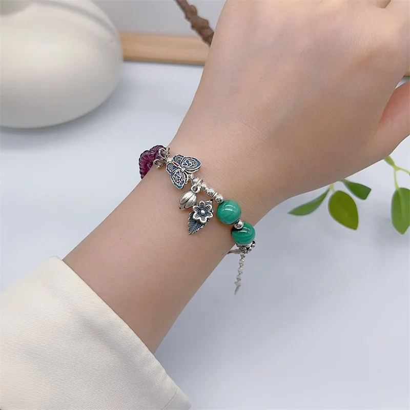 

Sterling Silver Bracelet S925 Gift For Women DIY Garnet Originality Girl Charm Garnet Festival Retro Fashion Jewelry