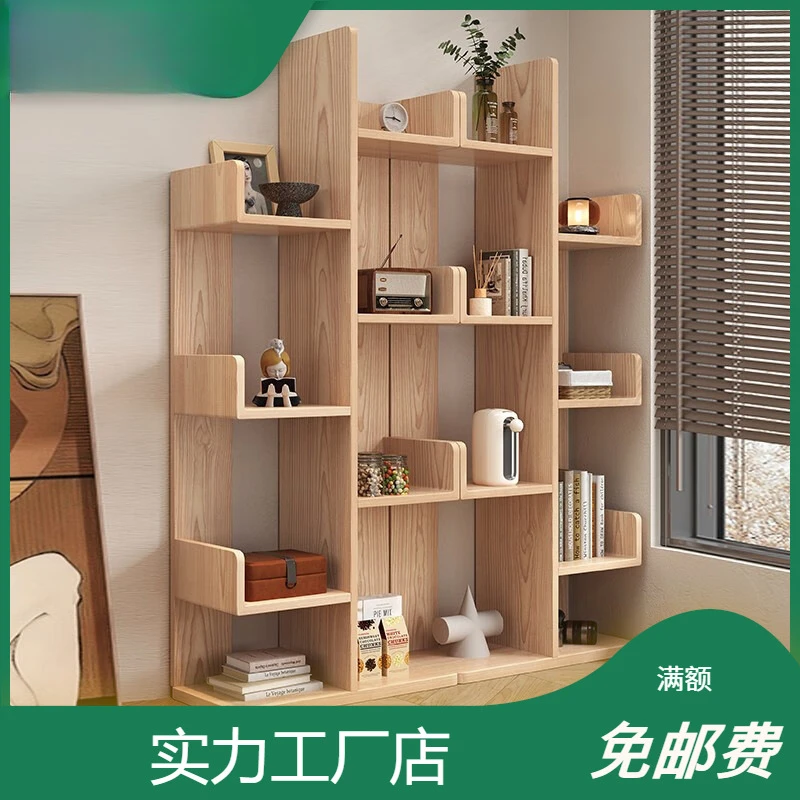 

Nordic Solid Wood Bookshelves Modern Simple Ash Bookcases Student Storage Floor to ceiling cabinets living room shelves