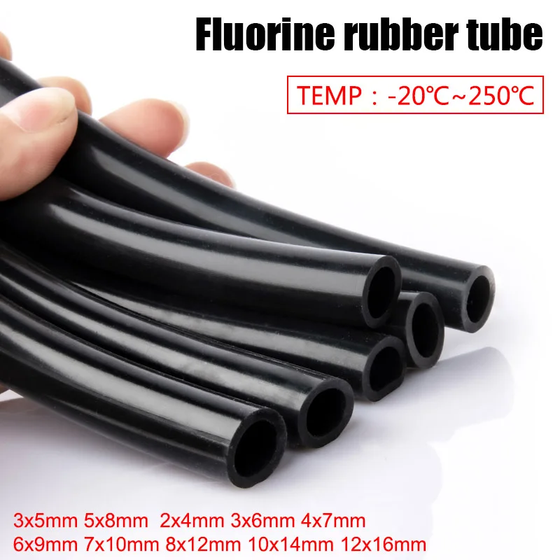 1M Black FKM Hose Fluorine Rubber Tube 2x4/3x5/3x6/4x7/5x8/6x9/7x10/8x12/10x14/12x16mm High Tempture/Corrosion Resistant Pipe